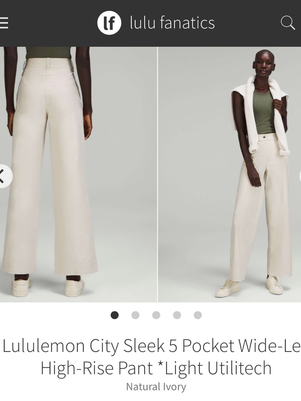 *FREE SHIP* EUC Lululemon City Sleek 5 Pocket Wide-Leg High-Rise Pant Ivory 25